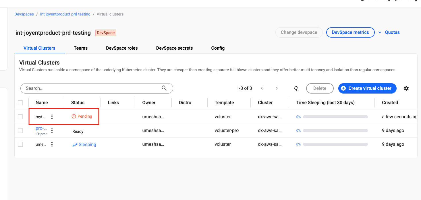 Virtual cluster created